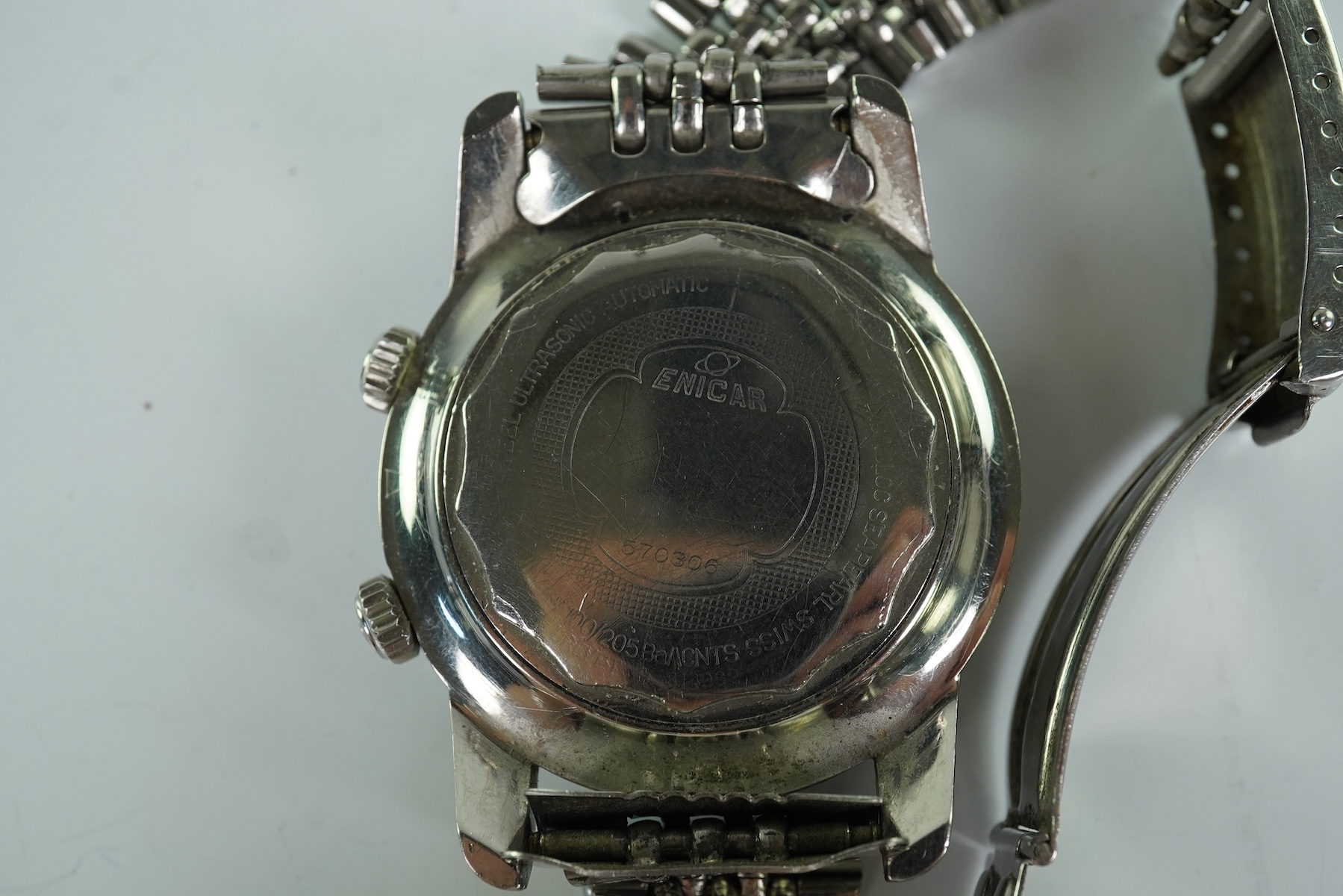 A gentleman's1960's/1970's stainless steel Enicar Sherpa Guide automatic pilot's wrist watch